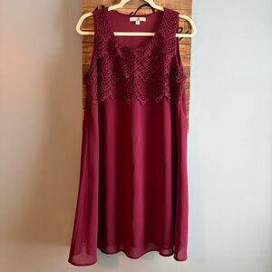 Ya Los Angeles Elegant Burgundy Lace Detail A-line Sleeveless Dress